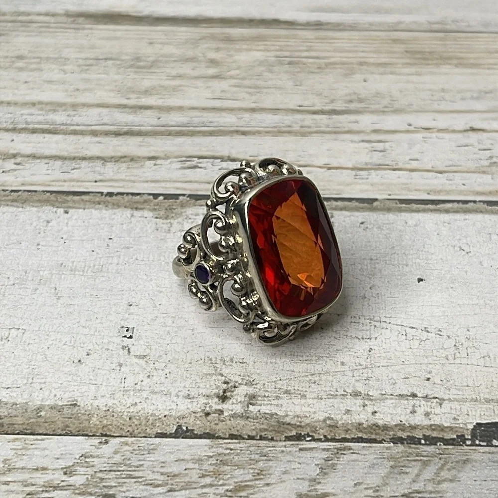 Nicky Butler Sterling Silver Orange Quartz Statement Ring Bali Style